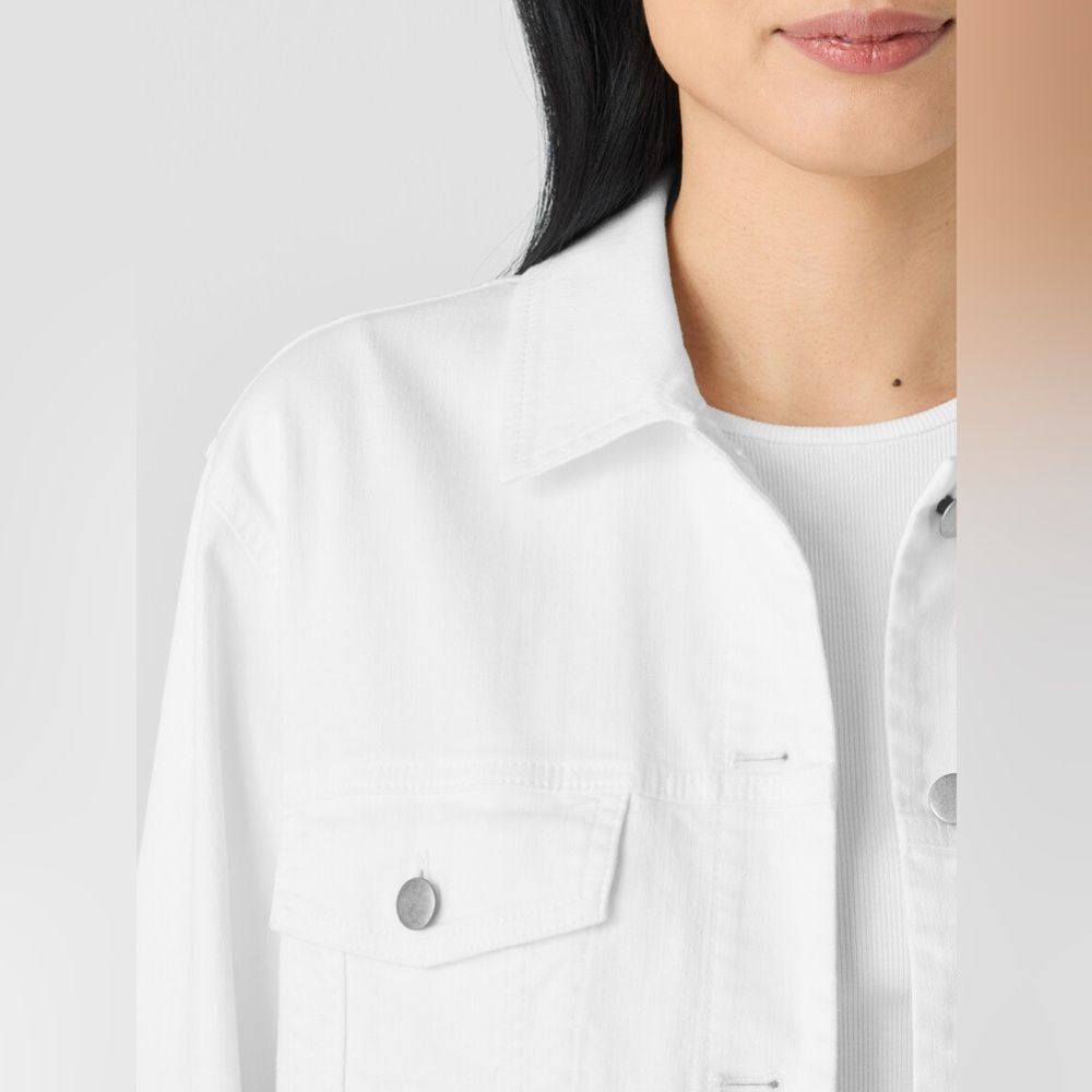 Eileen Fisher Garment-Dyed Organic Cotton Denim Jacket White 1X – Excellent - Picture 6 of 8